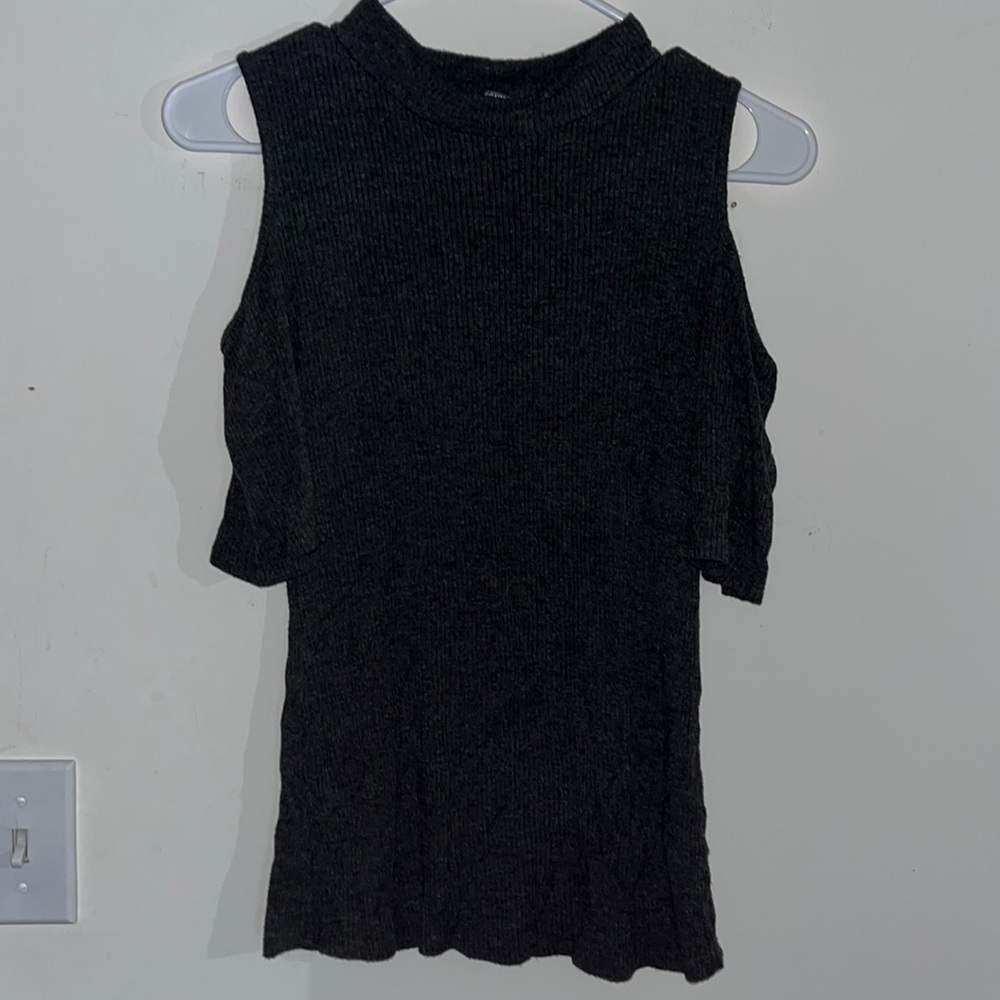 dark gray cut out shoulder blouse